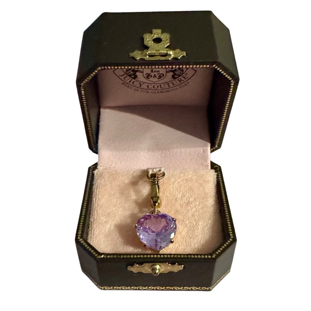 Juicy Couture Vintage Y2K Purple Heart Shaped Faceted Stone Charm & Original Box